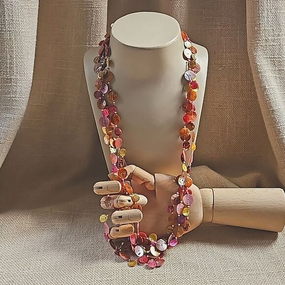 Colorful Long 36"  Round MOP Shell Chip Necklace - Rainbow Sherbet - Picture 2 of 8